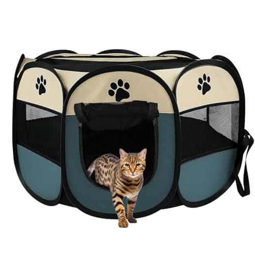 Pet Dog Playpen, Pet Playpen 28x28x18 Inches Portable Foldable Puppy Dog Cat Travel Tent, Anti-Bite Dog Playpen for Indoor and Outdoor Use, Gray