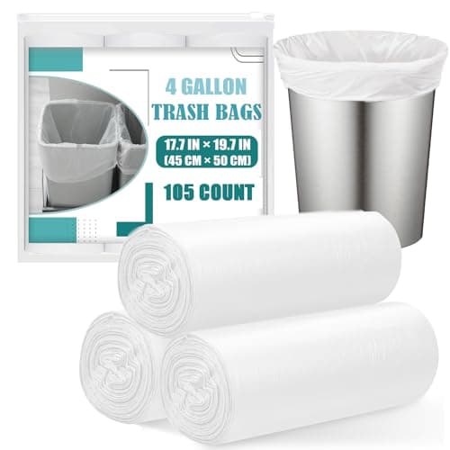 105 Count Small Garbage Bags - 4 Gallon Trash Bags 15 Litres for Office, Bedroom, Bathroom, Kitchen Garbage Bags - Unscented White 15L Small Trash...