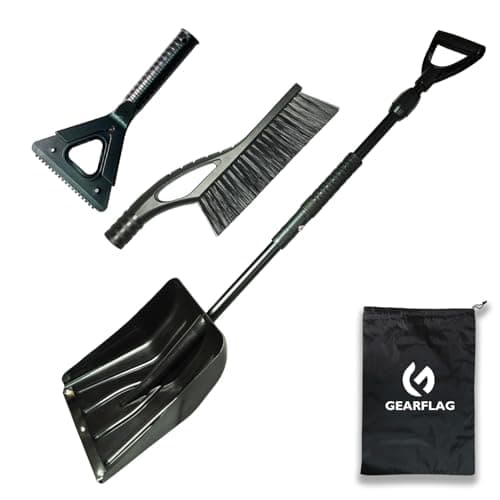 GEARFLAG Pelle à neige pliable 3 en 1, brosse à neige, grattoir à glace avec pochette de rangement – ​​Outil d'urgence pour voiture, SUV, camion