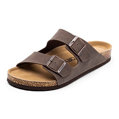FITORY Sandales pour hommes, diapositives de soutien de la voûte plantaire avec sangles à boucle réglables et semelle intérieure en liège pour l'été jaune brunâtre taille 10