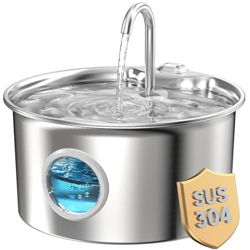 Fontaine d'eau pour chat en acier inoxydable : Fontaine pour chat à boire - Fontaine d'eau pour animaux de compagnie de 2,6 L pour chats d'intérieur - Abreuvoir silencieux pour animaux de compagnie - Distributeur d'eau pour chats -...