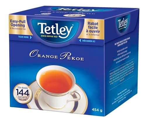 Thé noir Tetley Orange Pekoe - 144 sachets de thé, 454 grammes, contient de la caféine
