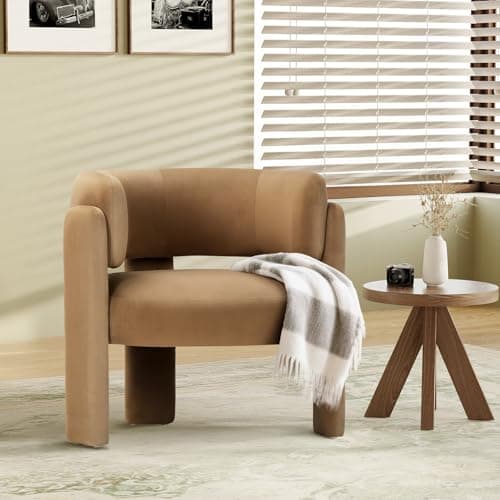 COLAMY Chaise d'appoint moderne en velours, chaise d'appoint en tonneau rembourrée, fauteuil rond rembourré confortable avec 3 pieds pour salon, chambre à coucher, lecture,...