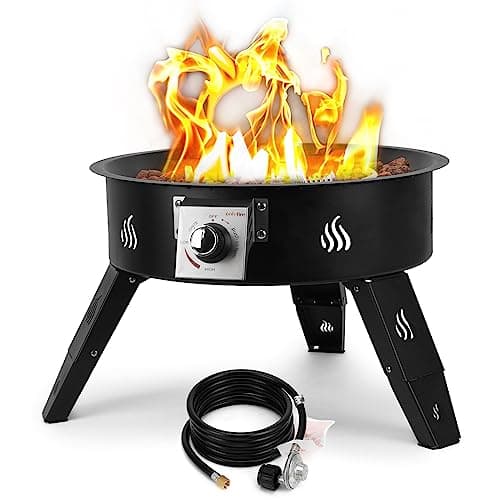 ONLYFIRE OUTDOOR LIVING Propane Gas Fire Pit with Lava Rocks & Foldable Legs, 19" Height Adjustable Smokeless Outdoor Stove for Camping Bonfire...