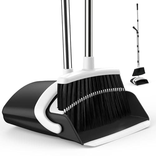Broom and Dustpan Set for Home, 51-in Long Adjustable Handle Angle Broom and Dustpan Combo Set with Dust Pan Teeth to Clean Hair for Home Kitchen...