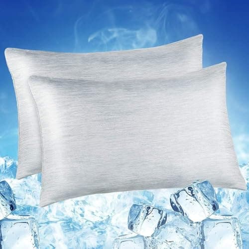 Reversible Cooling Pillowcases 2 Pack,Luxear Q-Max>0.5 Double Sided Cool Pillowcases,Cool Touch&Breathable Knit Pillow Covers with Hidden Zipper...