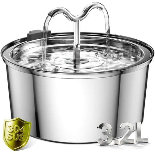 DOOOB Cat Water Fountain, 3.2L/108OZ Stainless Steel Cat Water Fountain Automatic Metal Dog Water Fountains Water Bowl with Ultra-Quiet Pump and 1...