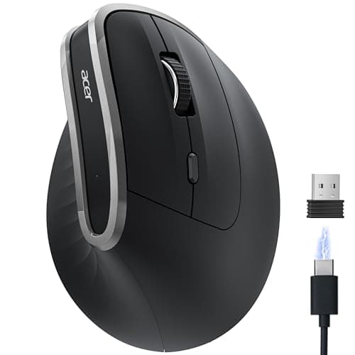 Souris ergonomique sans fil Acer, souris verticale rechargeable, 3 DPI réglables 1600/1200/1000, souris Ergo, souris d'ordinateur 2,4 GHz avec 6 boutons,...