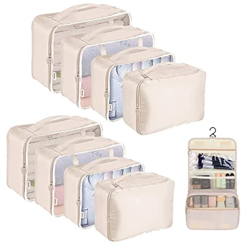 YOLOK 9 Set Packing Cubes Travel Luggage Waterproof Organizers Luggage Organizers with Hanging Toiletry Bag, Multi-Functional Clothing Sorting...