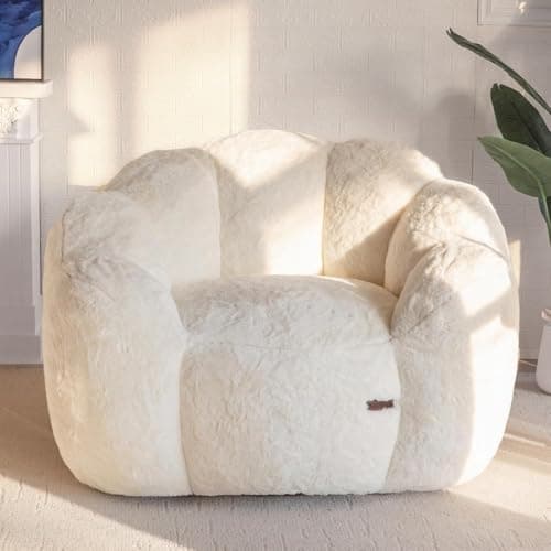 MAXYOYO Bean Bag Chair for Adults, Floral Shaped Bean Bag Sofa, Ultra Soft Faux Fur Floor Sofa, Reading Chair Lazy Couch for Living Room Bedroom,...