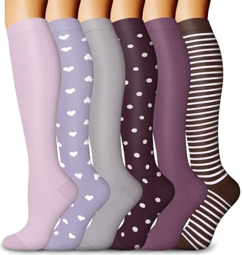 6 paires de chaussettes de compression pour femmes et hommes, bas de compression 15-20 mmHg pour gonflement, course, randonnée, voyage, N...
