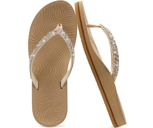 KuaiLu Women's Rhinestone Flip Flops with Comfort Arch Support Yoga Mat Cushion Sandals Fashion Summer Beach Travel Walking Thong Orthopedic...