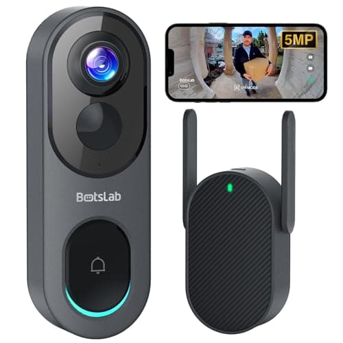 Doorbell Camera Wireless Outdoor, BOTSLAB 5MP 1:1 Head-to-Toe with 180° View, No Monthly Fee, 2-Way Audio, AI/Rader/PIR Detection, Battery/Wired,...