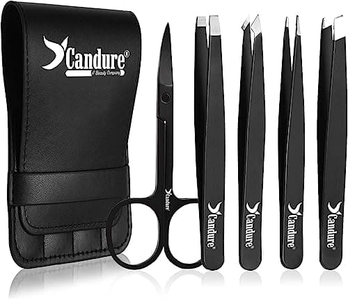 Candure Eyebrow Tweezers Set for Professionals – Stainless Steel Precision Tweezers for Ingrown Hair, Facial Hair, Splinter and Blackhead Remover...