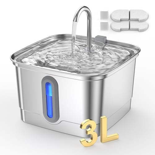 Fontaine à eau pour chat en acier inoxydable : fontaines à eau de 101 oz/3 L pour chats d'intérieur, fontaine automatique silencieuse pour chats, fontaines à boire pour animaux de compagnie et...