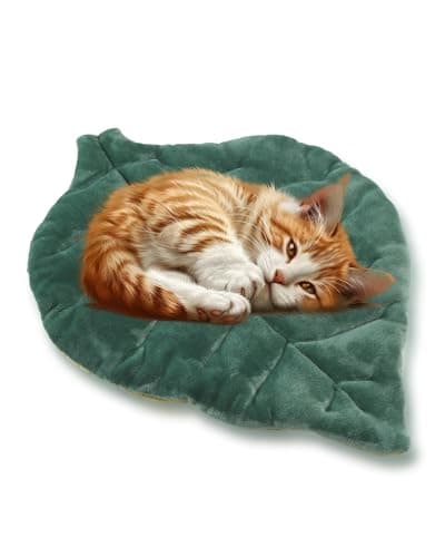 Cat Mat Self Warming Cat Bed 66x50CM Leaf Shaped Cotton Soft Warm Pet Pad Blanket for Indoor Bed Couch Sofa Floors Cat and Dog Warm Mattress (Green)
