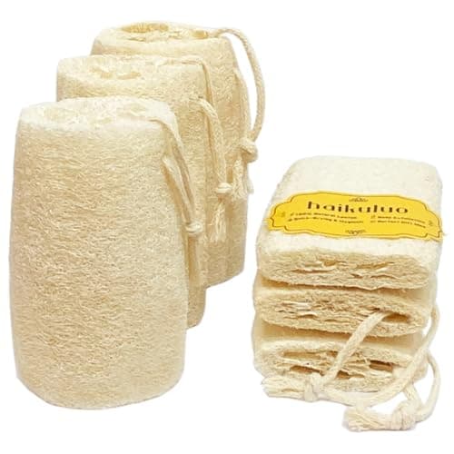 haikuluo Épurateur exfoliant naturel pour le corps en luffa, éponge de bain-douche en luffa pour femmes et hommes, fabriquée avec une éponge de luffa de douche biodégradable, pour le corps...
