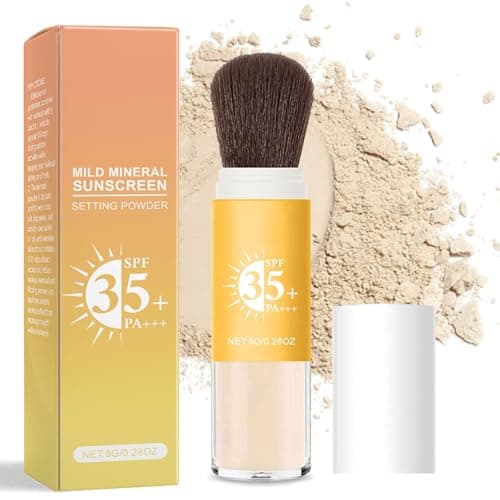 Mineral Powder Sunscreen Brush, Mineral Sunscreen Setting Powder,Powders Sunscreen for Face,Lasting Oil Control Matte LoosePowder, Lightweight...