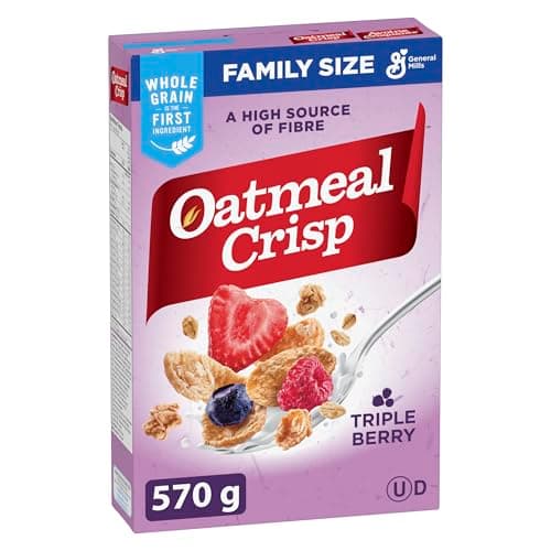 Oatmeal Crisp - Family Size Pack - Triple Berry Cereal Box, Whole Grain is the First Ingredient, 570 Grams Package of Cereal