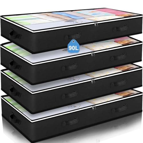 Budding Joy 4 Pack Sous le lit Conteneurs de rangement Organisateur Grande capacité Sous le lit Vêtements Bacs de rangement Organisation et rangement Chambre Pliable...