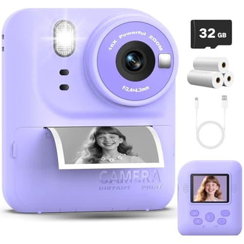Okaloka Jouets avec appareil photo à impression instantanée pour enfants, caméra vidéo numérique HD 1080P pour tout-petits, cadeaux d'anniversaire de Noël pour filles et garçons âgés de 3 à 12 ans - 32G SD...