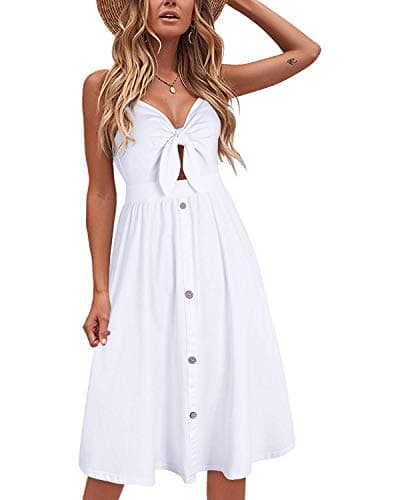 VOTEPRETTY Robe d'été pour femme tendance 2026 avec col en V, cravate sur le devant, dos nu, robe camisole blanche, robe de plage, vacances (blanc, L)