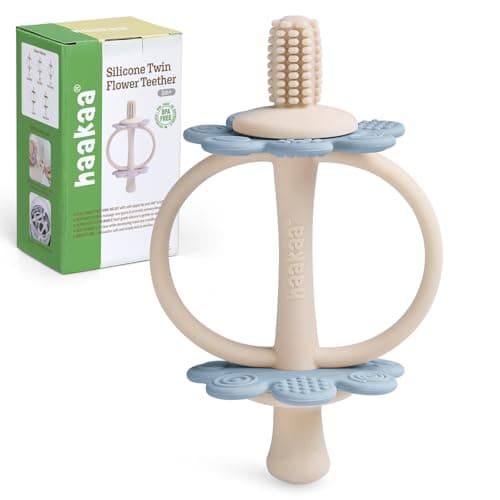 haakaa Jouets de Dentition en Silicone pour Bébé, Extrémité en Forme de Mamelon pour Le Massage des Gencives, Tête de Brosse à Dents pour Bébé à 360 ° pour l'entraînement à l'auto-brossage, Facile à saisir - Bleu Ciel