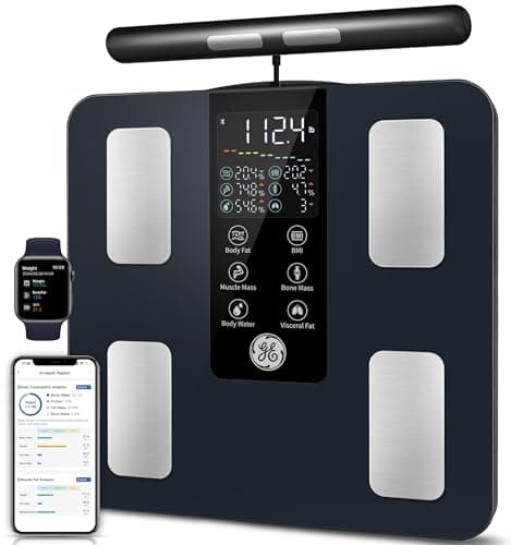GE Smart Scale for Body Weight: 8-Electrode Digital Bathroom Scale for Body Weight Fat BMI Muscle Mass Full Body Composition Analyzer 27...