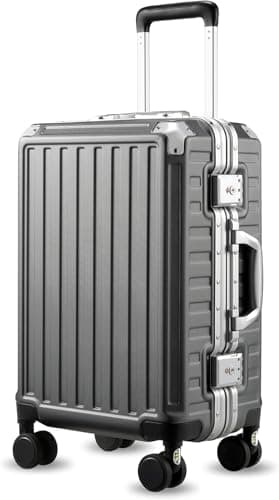 LUGGEX Bagage à main avec roulettes, valise à coque rigide en polycarbonate avec cadre en aluminium pour voyager, 22,0 x 14,6 x 9,6 pouces, charbon de bois...