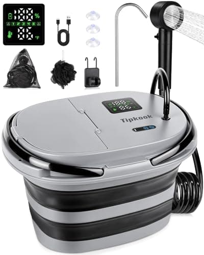 Integrated Portable Shower with 20L Bucket, [2 in1] 13000mAh Rechargeable Camp Shower with 2 Modes, 5 Adjustable Speeds, LED Display, IPX8...