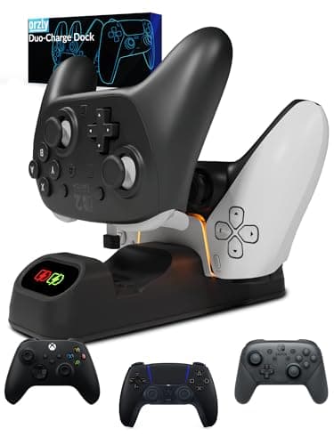 Support de station de chargement pour manettes pour PlayStation 5 DualSense, Nintendo Switch Pro et Switch 2, Xbox Series X|S Google Stadia Dual USB-C Charger Orzly...