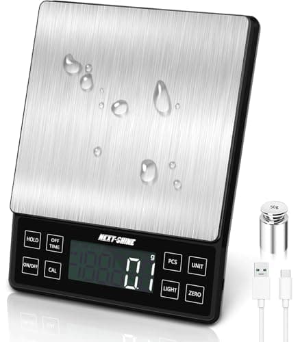 Balance de cuisine alimentaire NEXT-SHINE 11 lb/5 kg, balance numérique rechargeable de haute précision et de type C de 0,1 g, grande plate-forme en acier inoxydable avec écran LCD rétroéclairé...