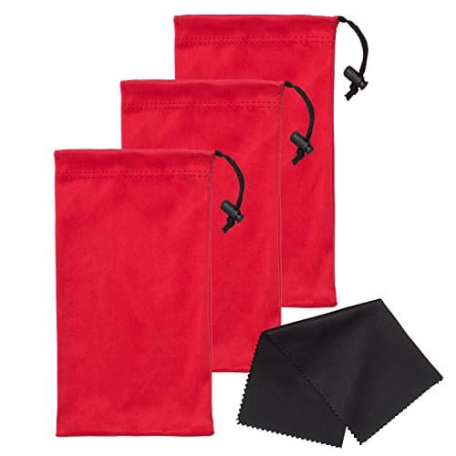 Mamlyn Premium Quality Microfiber Sunglasses Case with Spring Fastener, 3 Red Sunglasses Pouch to Store Glasses, Sunglass, Eyeglass, Gadgets, Cell...