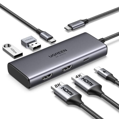 UGREEN 6 in 1 Docking Station for Laptop Dual Monitor, Dual 4K@60Hz Single 8K@30Hz, 85W Fast Charging, 2 USB A&USB C Data Ports 5Gbps, USB C Dock...