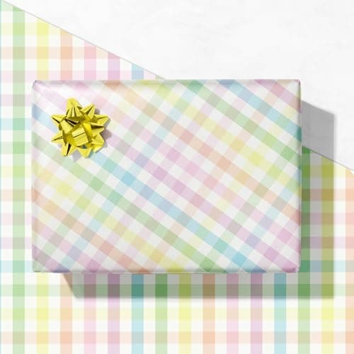 GIOLNIAY Plaid Easter Wrapping Paper for Kids Adults - Holiday Gift Wrap with Soft Rainbow Checkered Designs - 20 x 29 Inches, 6 Folded Sheets...