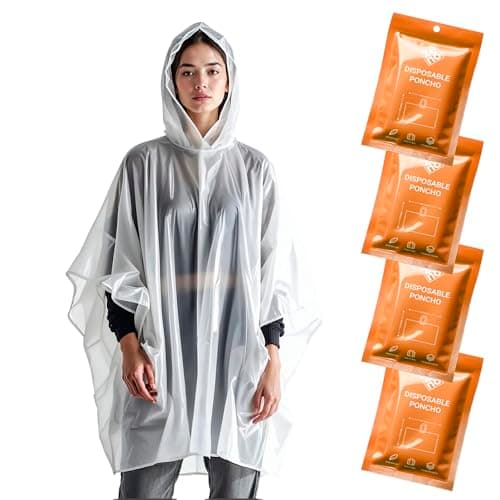 ZENO Poncho de Pluie Jetable Imperméable - Manteau de Pluie avec Capuche, Pack de 4, pour Femme et Homme - Poncho de Voyage pour Randonnée, Camping - Orange Glow Edition