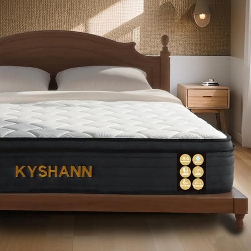 Matelas KYSHANN Queen, matelas individuels à ressorts ensachés en mousse à mémoire de forme de 12 pouces, isolation des mouvements, soutien des bords, soulagement de la pression zoné, sans fibre de verre,...