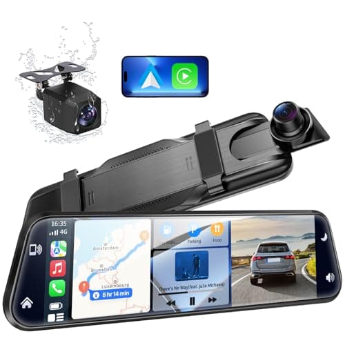 2.5K Mirror Dash Cam with Carplay&Android Auto,9.66" Rear View Mirror Camera for Cars&Trucks, Backup Camera with Touch Screen/Voice Control/Loop...