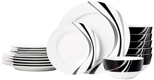 Amazon Basics Service de table 18 pièces, assiettes, plats, bols, service pour 6 personnes, tourbillon