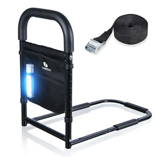 Bed Rails for Elderly Adults Assist Safety with Motion Light for Seniors Hand Bar Grab with Storage Pocket Patent Stabilizer with Fixing Strap,...
