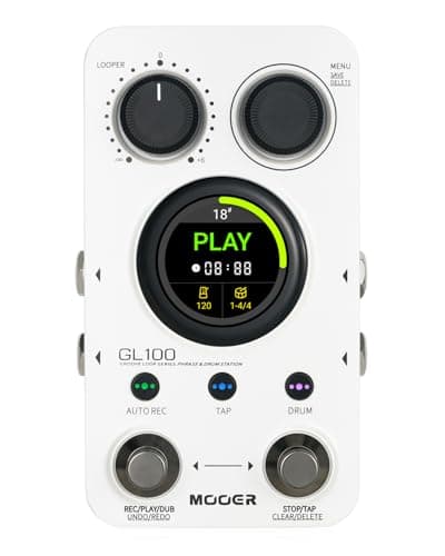Machine à tambour à pédale MOOER GL100 Looper, pédale de guitare 2 en 1 avec écran tactile de 1,3 pouces, 100 emplacements avec 300 minutes de temps d'enregistrement automatique total...