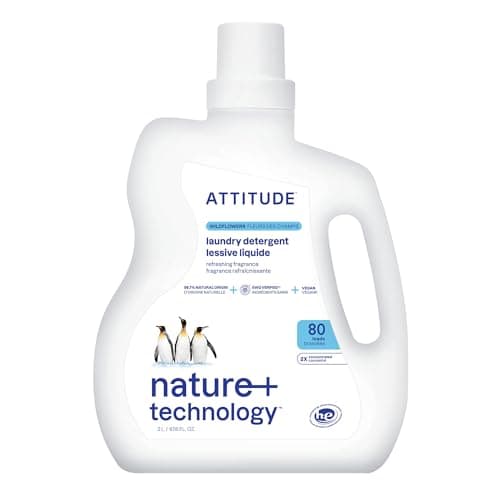 ATTITUDE Liquid Laundry Detergent, EWG Verified, HE Compatible, Plant-Based & Vegan, Laundry Soap, Made in Canada, Wildflowers Scent, 80 Loads, 2...