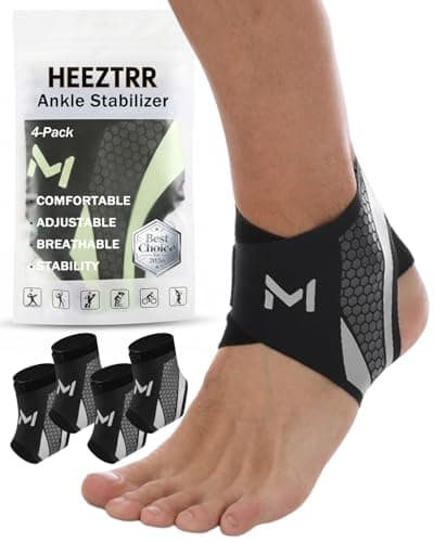 4-Pack Ankle Brace Compression Support Stabilizer Lace-Up Sports Basketball Sprain Recovery Adjustable Foot Ankle Orthopedic Grade Tendonitis...