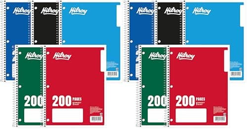 Hilroy Coil 1-Subject Notebook, 8" x 10.5" Sheet Size, Wide Ruled, 3-Hole Punched, 200 Pages/100 Sheets, 1 Notebook, Colour May Vary (13224) (Pack...