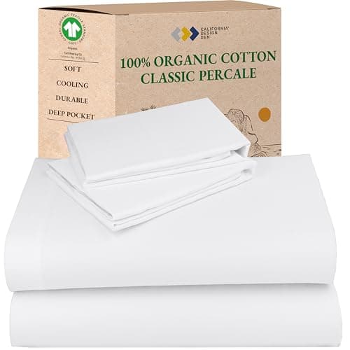 100% Organic Cotton Sheets - Crisp and Cooling Percale Weave, 4 Piece Bedding Set, Deep Pocket with All-Around Elastic (full, Bright White)
