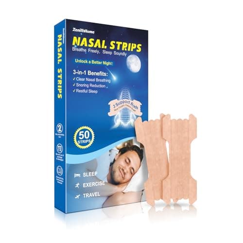 ZenithHome 50 pièces bandelettes nasales pour le ronflement, bandes nasales extra fortes pour la respiration, dispositifs anti-ronflement pour le sport et le sommeil, aident à arrêter...