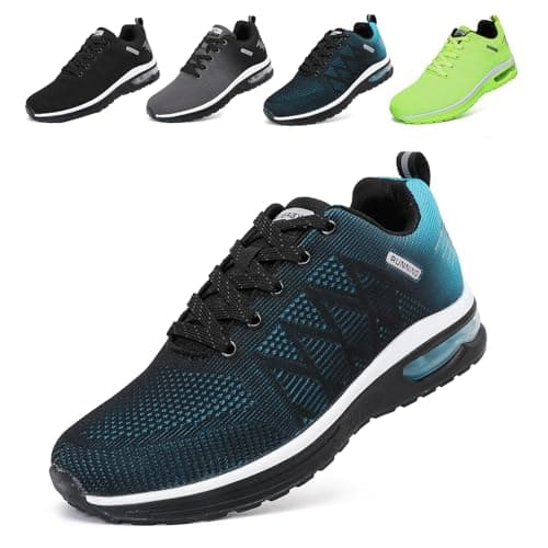 GoodValue Chaussures de course pour hommes Tennis Légères à coussin d'air Chaussures de sport Mode Athlétique Respirant Mesh Upper Marche Baskets Casual pour Gym Bleu