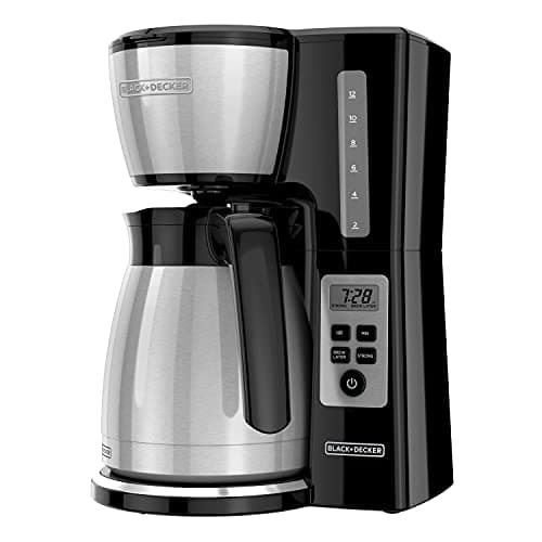 Cafetière programmable à carafe thermique BLACK+DECKER, machine à café 12 tasses, acier inoxydable