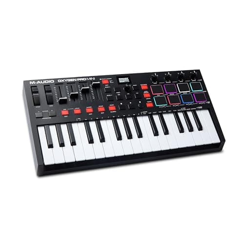 M-AUDIO Oxygen Pro Mini clavier contrôleur USB MIDI 32 touches pour MacOS et WinOS, avec Beat Pads, boutons et faders assignables et...