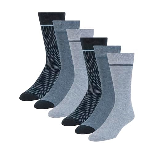 Ted Baker Men's 6 Pack Solid Crew Dress Socks, Blue, OS, Denim Heather/Navy, One Size